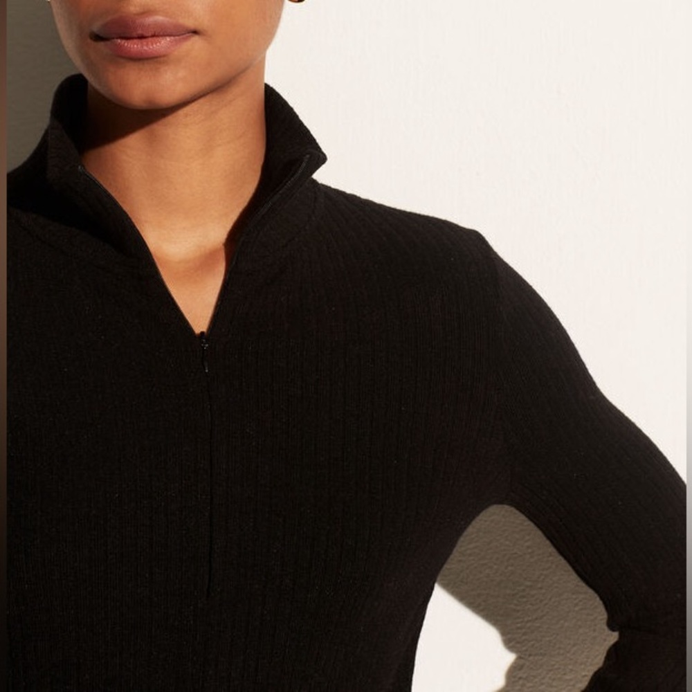 Vince Ribbed Half Zip Turtleneck Long Sleeve Sporty Black Large